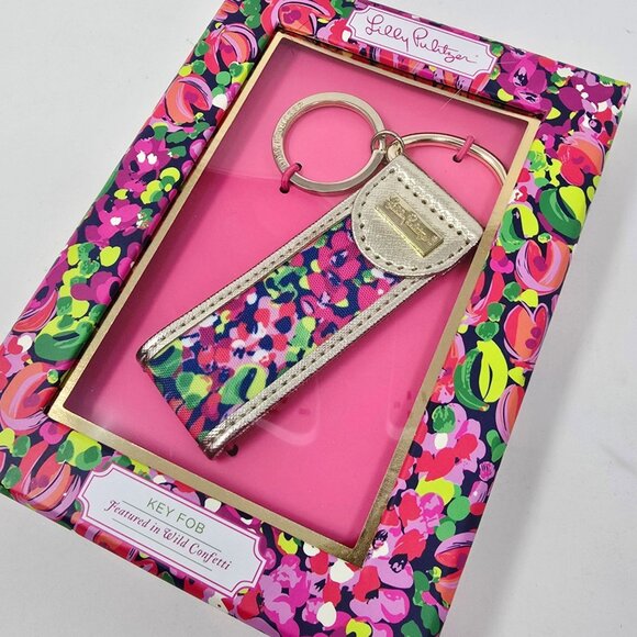 Lilly Pulitzer Wild Confetti Key Fob With Gold Leatherette Accents - Picture 1 of 5